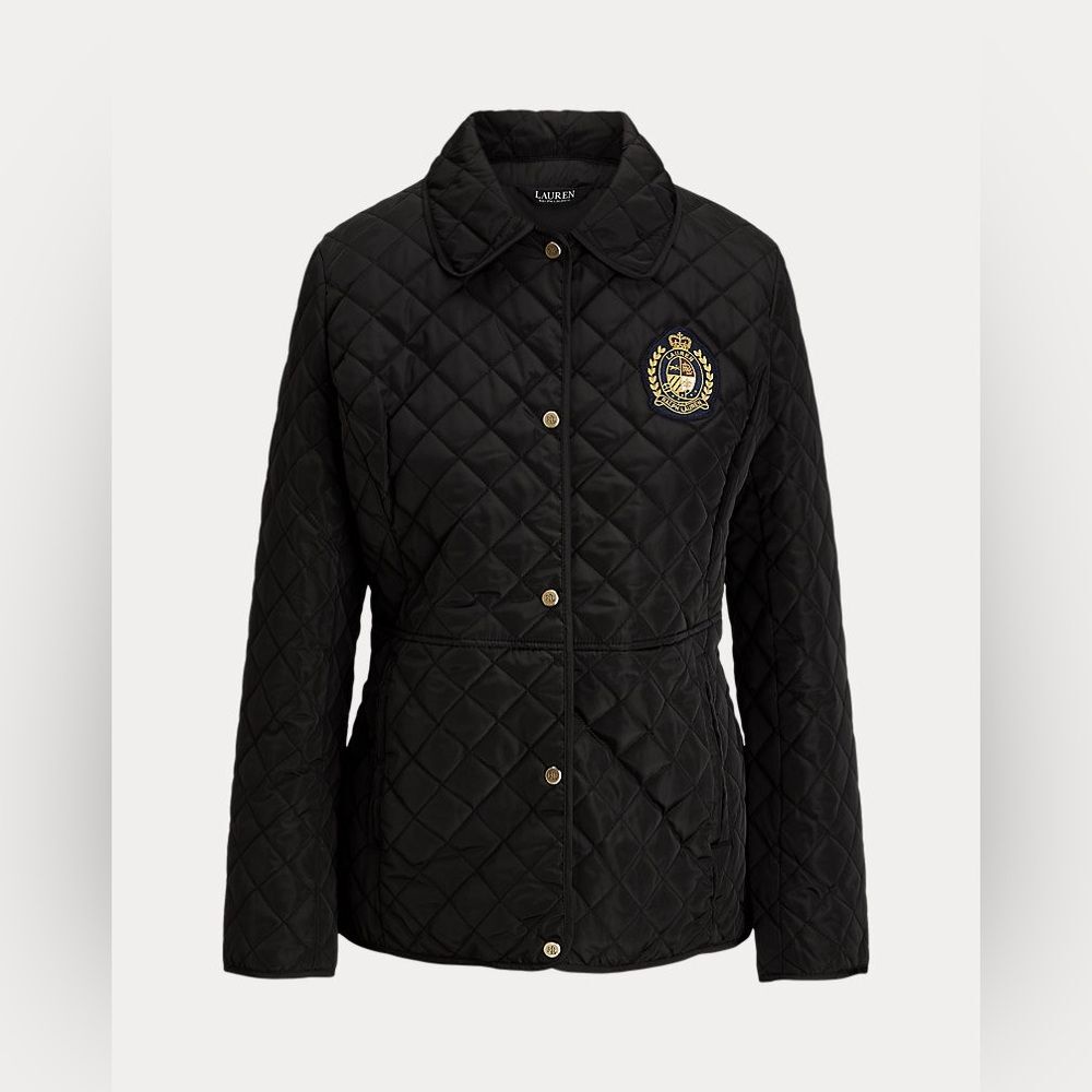 Ralph Lauren Black Label Black Crest Patch Diamond-Quilt Jacket Size Small